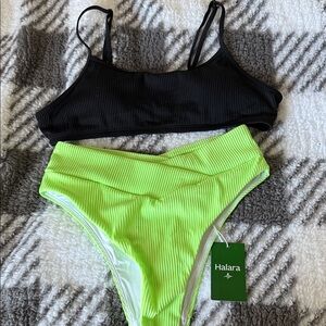 HALARA Black and Bright Green Bikini Set! Never worn!